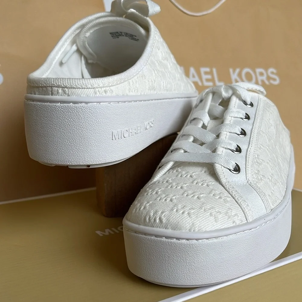 Michael Kors POPPY SLIDE SNEAKERS MK DEBOSSED WASHED DENIM 49T4POFP2D Platforms